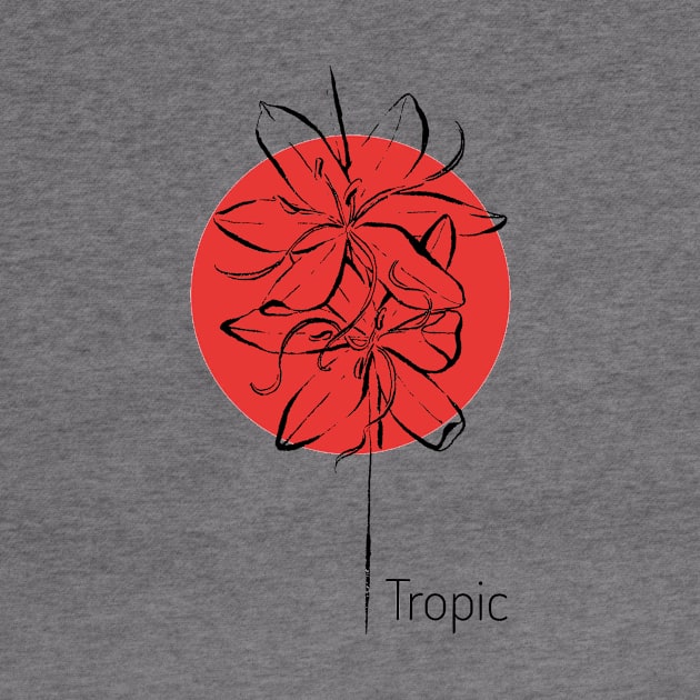 Tropical flower on red circle by Art by Taya 